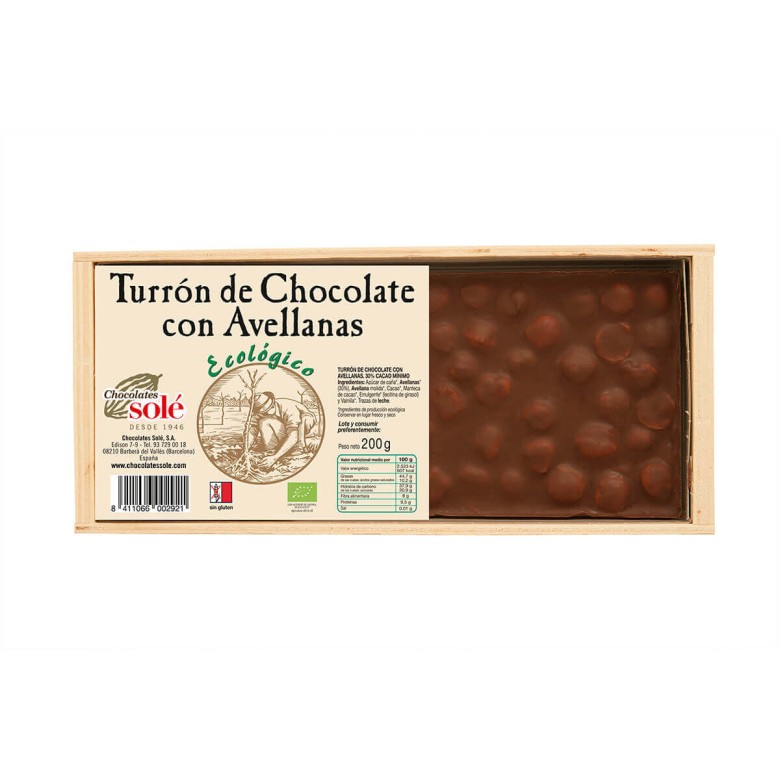 Turrón chocolate con avellanas ecológico 