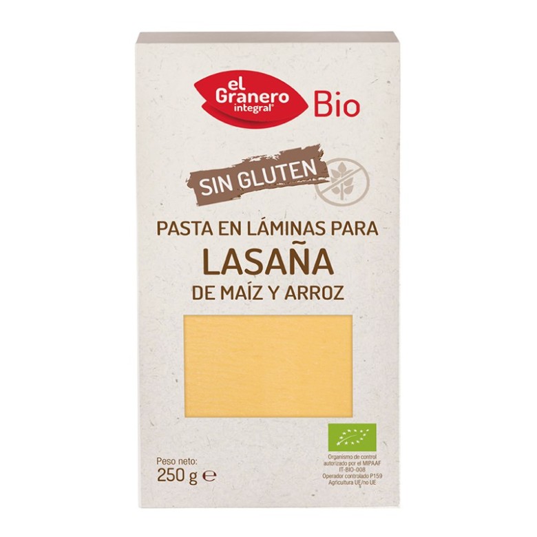 Lasaña de maíz y arroz SIN GLUTEN 250g ecológica 