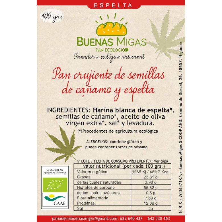 Rosquilletas con CAÑAMO de harina ESPELTA Ecológicas