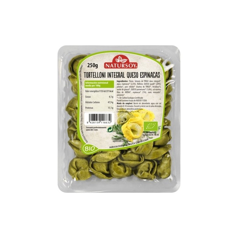 Tortelloni integrales con queso y espinacas 250g ecológicos